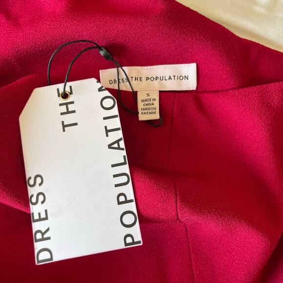 NWT Dress The Population Tiffany One Shoulder Bow Crepe Midi Cocktail Dress Red - Picture 9 of 9